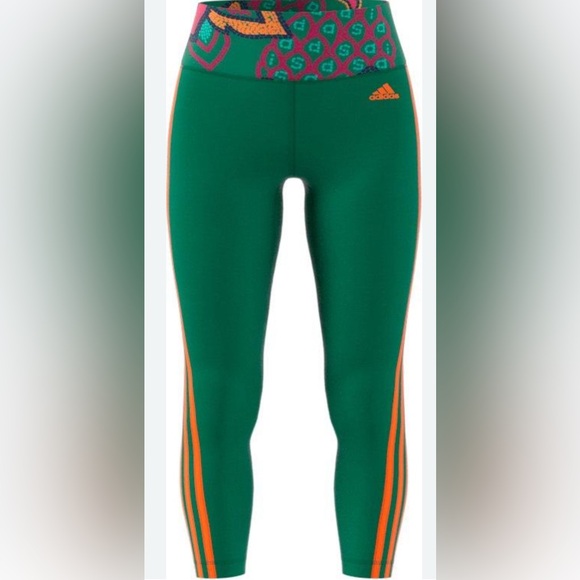 FARM RIO X Adidas Vibrant Green Leggings with Orange Stripes- medium - Picture 1 of 8